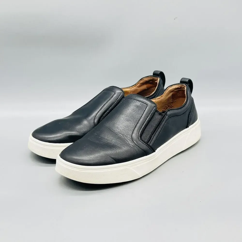 Vionic Shoes Womens 7 Black Leather Slip On Platform Walking Sneakers Comfort